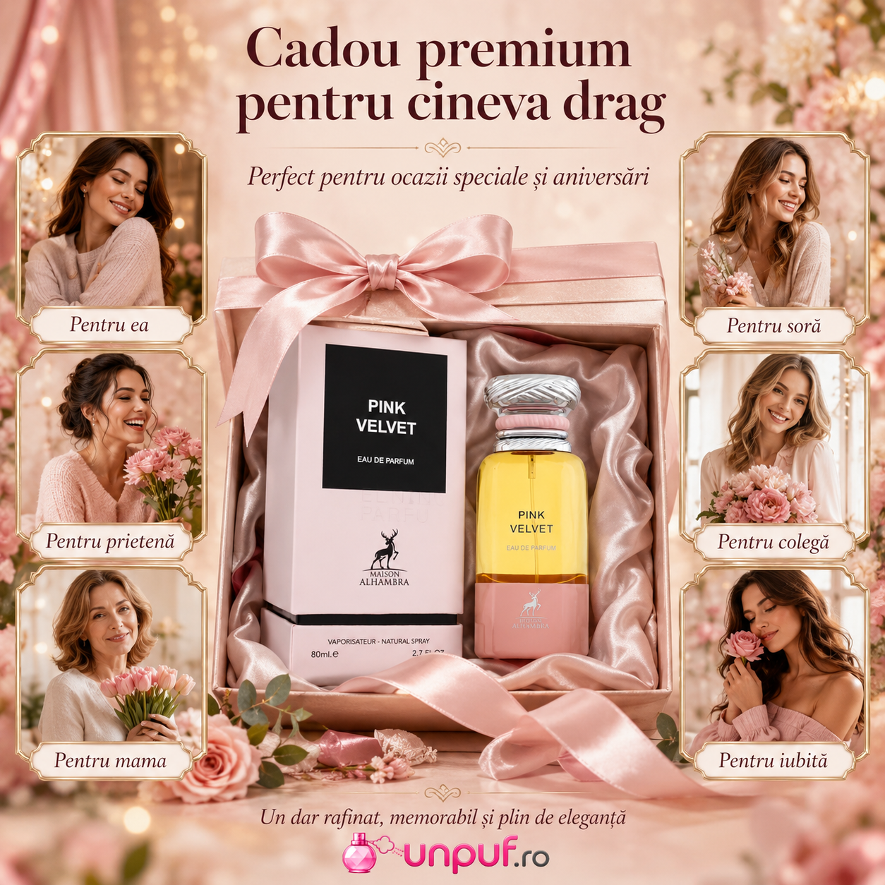 Maison Alhambra Pink Velvet cadou elegant pentru iubită, soție, mamă, prietenă sau o femeie specială